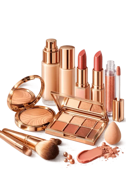 Collection de maquillage rose doré