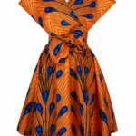 Robe en satin orange avec motifs de plumes